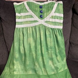 Green Sleeveless Dress with Blue Buttons